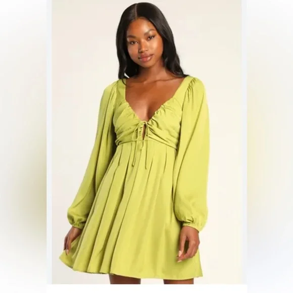light green satin mini dress Daphne Sage Satin Mini Dress - 8